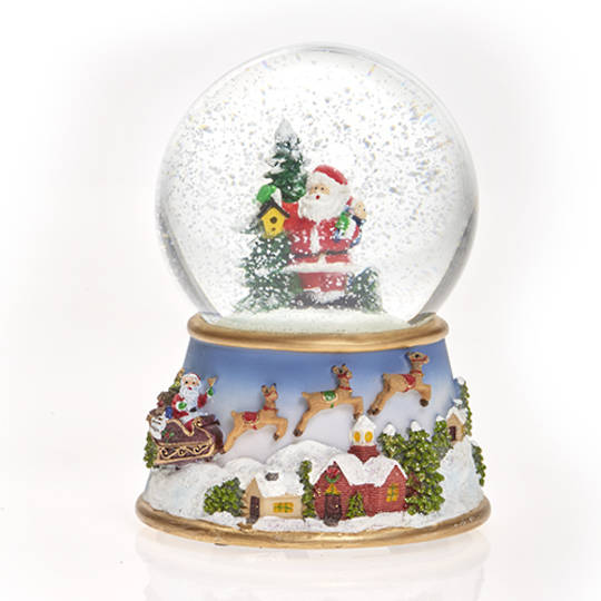 Musical LED SnowGlobe, Santa with Tree & Birdhouse