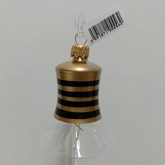 Glass Bell Clear with Black & Gold Stripes 8cm