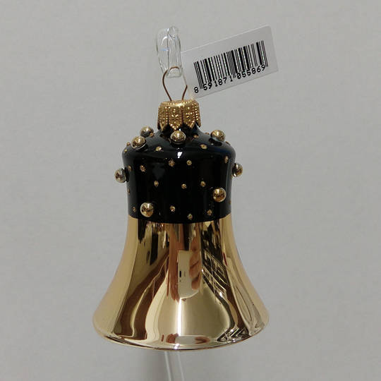Glass Bell Gold with Black Decor and Stones 8cm
