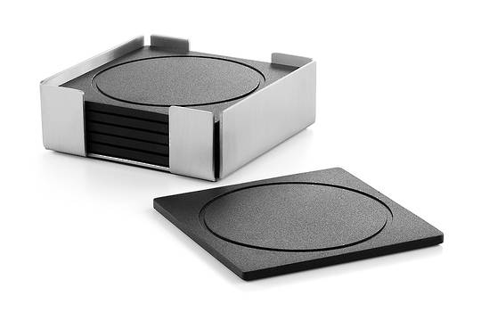 TableTop, Silicon Square Coaster Set 6 with Stainless Steel Holder
