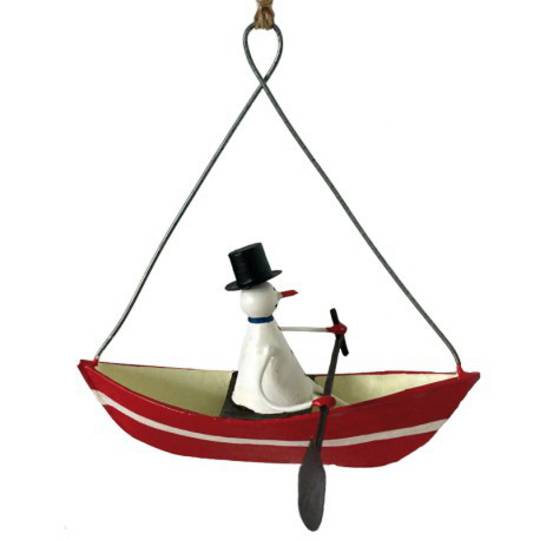 Tin Snowman in Row Boat